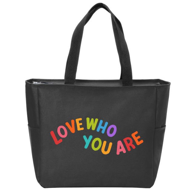 Love Who You Are Rainbow Positive Quote Zip Tote Bag