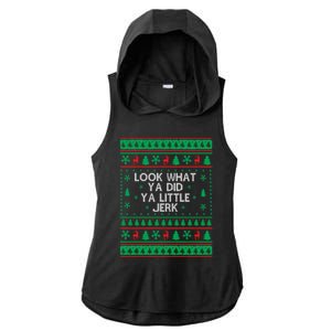 Look What Ya Did Ya Little Jerk Ugly Christmas Ladies PosiCharge Tri-Blend Wicking Draft Hoodie Tank