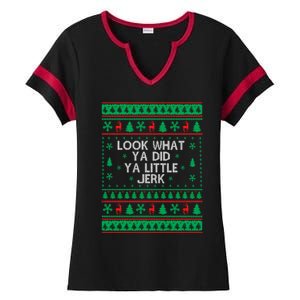 Look What Ya Did Ya Little Jerk Ugly Christmas Ladies Halftime Notch Neck Tee