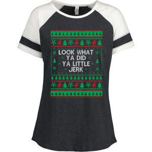 Look What Ya Did Ya Little Jerk Ugly Christmas Enza Ladies Jersey Colorblock Tee