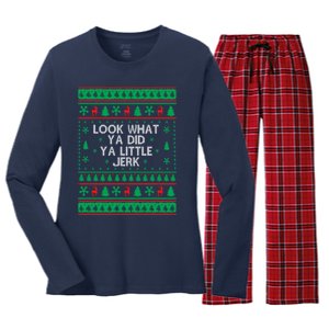 Look What Ya Did Ya Little Jerk Ugly Christmas Women's Long Sleeve Flannel Pajama Set 