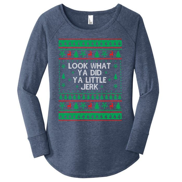 Look What Ya Did Ya Little Jerk Ugly Christmas Women's Perfect Tri Tunic Long Sleeve Shirt