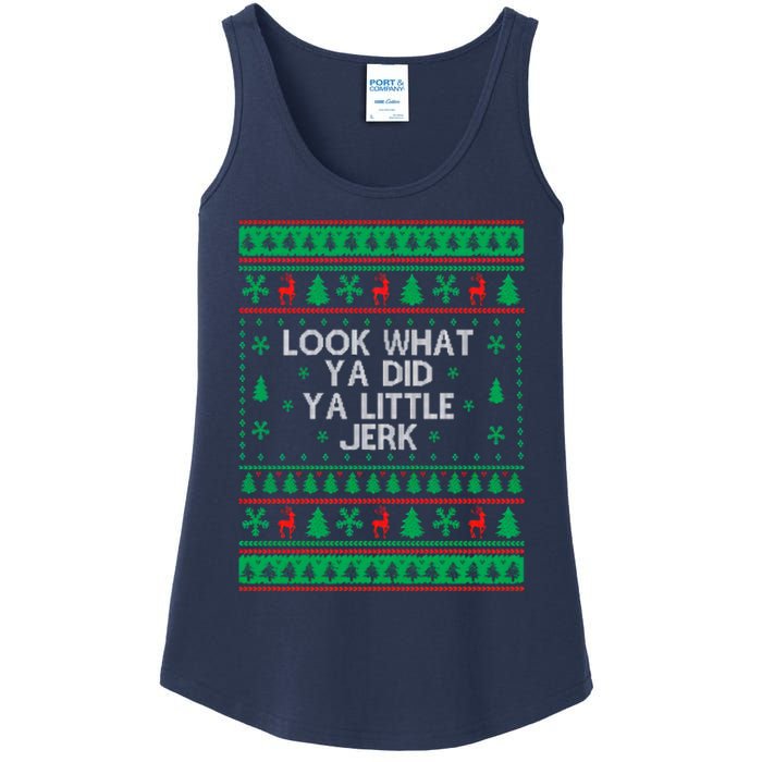 Look What Ya Did Ya Little Jerk Ugly Christmas Ladies Essential Tank