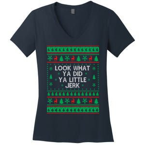 Look What Ya Did Ya Little Jerk Ugly Christmas Women's V-Neck T-Shirt