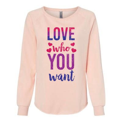 Love Who You Want Funny Bisexual Pride Lgbtq Graphic Gift Womens California Wash Sweatshirt