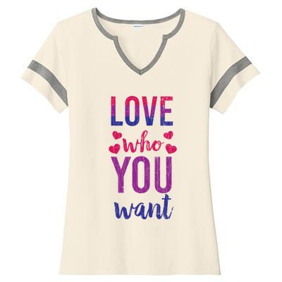 Love Who You Want Funny Bisexual Pride Lgbtq Graphic Gift Ladies Halftime Notch Neck Tee