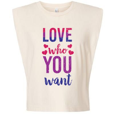 Love Who You Want Funny Bisexual Pride Lgbtq Graphic Gift Garment-Dyed Women's Muscle Tee