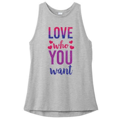 Love Who You Want Funny Bisexual Pride Lgbtq Graphic Gift Ladies PosiCharge Tri-Blend Wicking Tank