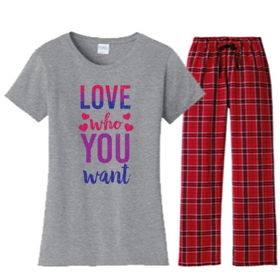 Love Who You Want Funny Bisexual Pride Lgbtq Graphic Gift Women's Flannel Pajama Set