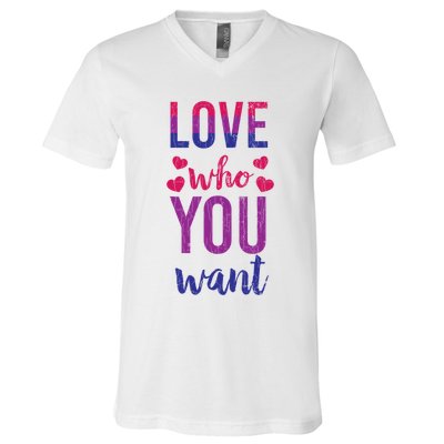 Love Who You Want Funny Bisexual Pride Lgbtq Graphic Gift V-Neck T-Shirt