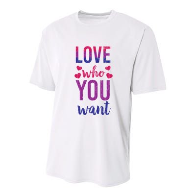 Love Who You Want Funny Bisexual Pride Lgbtq Graphic Gift Youth Performance Sprint T-Shirt