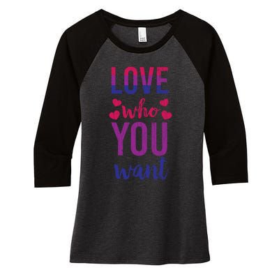 Love Who You Want Funny Bisexual Pride Lgbtq Graphic Gift Women's Tri-Blend 3/4-Sleeve Raglan Shirt