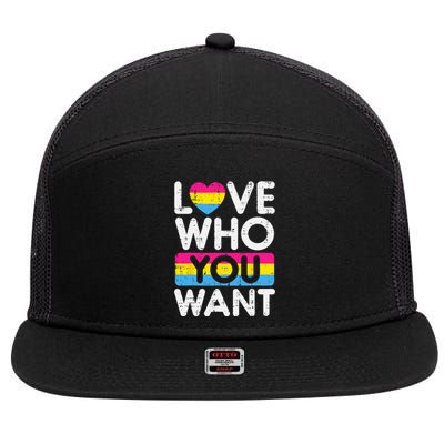 Love Who You Want Pansexual Pan Pride Flag LGBTQ 7 Panel Mesh Trucker Snapback Hat