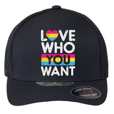 Love Who You Want Pansexual Pan Pride Flag LGBTQ Flexfit Unipanel Trucker Cap