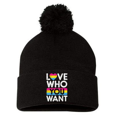 Love Who You Want Pansexual Pan Pride Flag LGBTQ Pom Pom 12in Knit Beanie