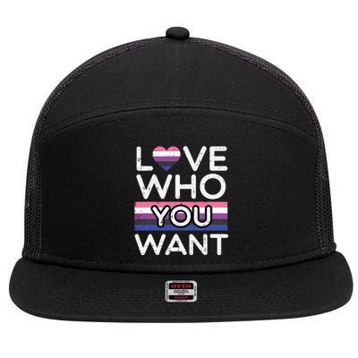 Love Who You Want Genderfluid Pride Flag Lgbtq Great Gift 7 Panel Mesh Trucker Snapback Hat