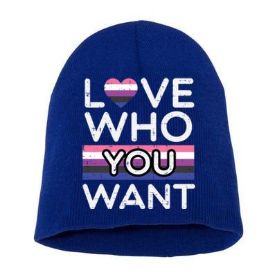 Love Who You Want Genderfluid Pride Flag Lgbtq Great Gift Short Acrylic Beanie