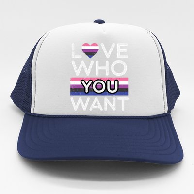 Love Who You Want Genderfluid Pride Flag Lgbtq Great Gift Trucker Hat