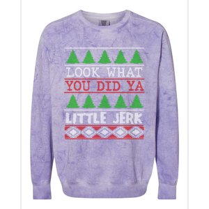 Look What You Did Ya Little Jerk Fun Xmas Ugly Christmas Cool Gift Colorblast Crewneck Sweatshirt