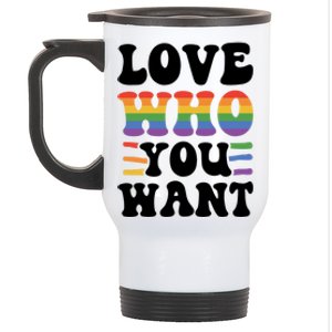 Love Who You Want Lgbtq Diversity Rainbow Pride Gay Queer Gift Stainless Steel Travel Mug