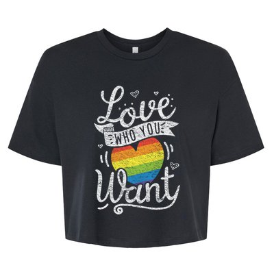 Love Who You Want Rainbow Heart Vintage Style Lgbtq Graphic Cool Gift Bella+Canvas Jersey Crop Tee