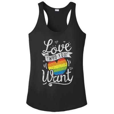 Love Who You Want Rainbow Heart Vintage Style Lgbtq Graphic Cool Gift Ladies PosiCharge Competitor Racerback Tank