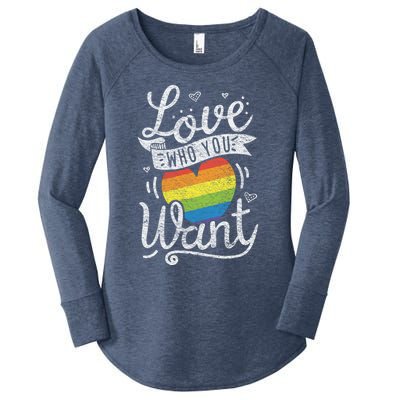 Love Who You Want Rainbow Heart Vintage Style Lgbtq Graphic Cool Gift Women's Perfect Tri Tunic Long Sleeve Shirt