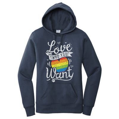 Love Who You Want Rainbow Heart Vintage Style Lgbtq Graphic Cool Gift Women's Pullover Hoodie