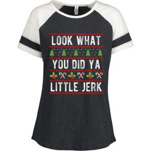 Look What You Did Ya Little Jerk Christmas Holiday X-mas Enza Ladies Jersey Colorblock Tee