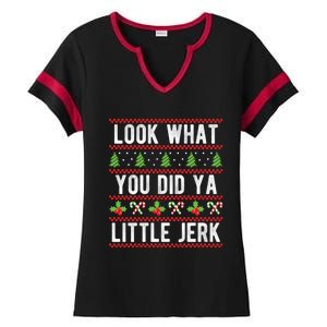 Look What You Did Ya Little Jerk Christmas Holiday Xmas Cool Gift Ladies Halftime Notch Neck Tee