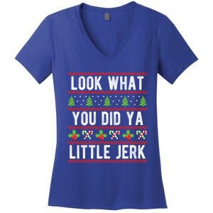 Look What You Did Ya Little Jerk Christmas Holiday Xmas Cool Gift Women's V-Neck T-Shirt