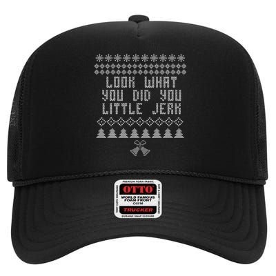 Look What You Did You Little Jerk Christmas Sweater High Crown Mesh Back Trucker Hat