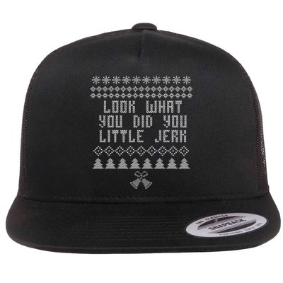 Look What You Did You Little Jerk Christmas Sweater Flat Bill Trucker Hat