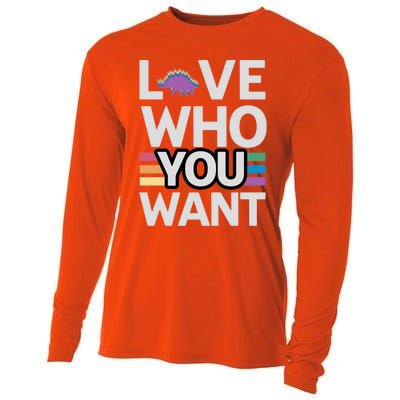 Love Who You Want Stegosaurus Lgbtq Dinosaur Lover Funny Gift Cooling Performance Long Sleeve Crew