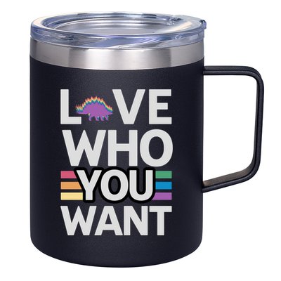 Love Who You Want Stegosaurus Lgbtq Dinosaur Lover Funny Gift 12oz Stainless Steel Coffee Mug