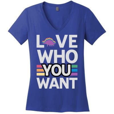 Love Who You Want Stegosaurus Lgbtq Dinosaur Lover Funny Gift Women's V-Neck T-Shirt