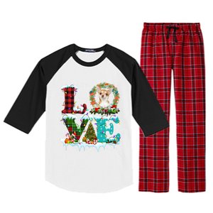 Love Xmas Chihuahua Christmas Lights Santa Reindeer Dog Gift Raglan Sleeve Pajama Set