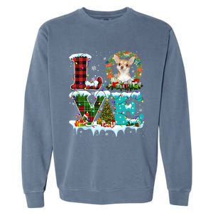 Love Xmas Chihuahua Christmas Lights Santa Reindeer Dog Gift Garment-Dyed Sweatshirt