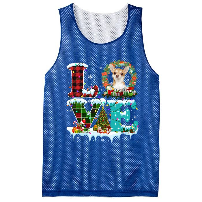 Love Xmas Chihuahua Christmas Lights Santa Reindeer Dog Gift Mesh Reversible Basketball Jersey Tank