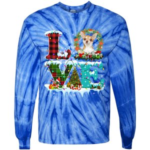 Love Xmas Chihuahua Christmas Lights Santa Reindeer Dog Gift Tie-Dye Long Sleeve Shirt