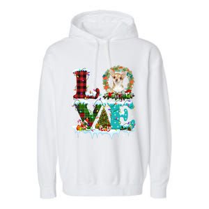 Love Xmas Chihuahua Christmas Lights Santa Reindeer Dog Gift Garment-Dyed Fleece Hoodie