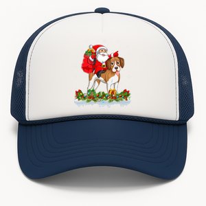 Lighting Xmas Funny Santa Claus Riding Beagle Dog Christmas Cute Gift Trucker Hat