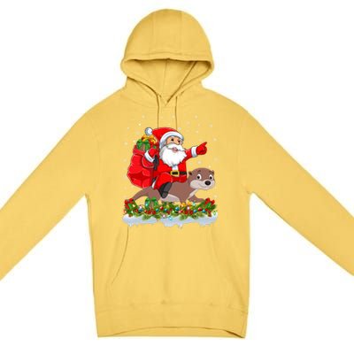 Lighting Xmas Funny Santa Claus Riding Otter Christmas Funny Gift Premium Pullover Hoodie