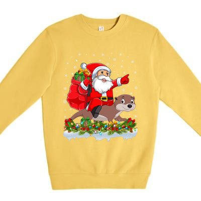 Lighting Xmas Funny Santa Claus Riding Otter Christmas Funny Gift Premium Crewneck Sweatshirt