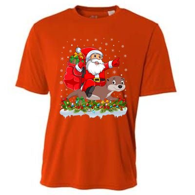 Lighting Xmas Funny Santa Claus Riding Otter Christmas Funny Gift Cooling Performance Crew T-Shirt