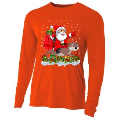 Lighting Xmas Funny Santa Claus Riding Otter Christmas Funny Gift Cooling Performance Long Sleeve Crew