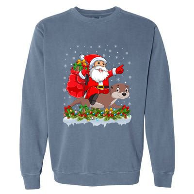 Lighting Xmas Funny Santa Claus Riding Otter Christmas Funny Gift Garment-Dyed Sweatshirt