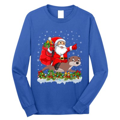 Lighting Xmas Funny Santa Claus Riding Otter Christmas Funny Gift Long Sleeve Shirt