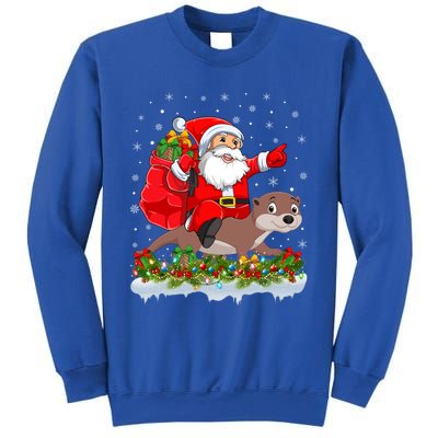 Lighting Xmas Funny Santa Claus Riding Otter Christmas Funny Gift Sweatshirt