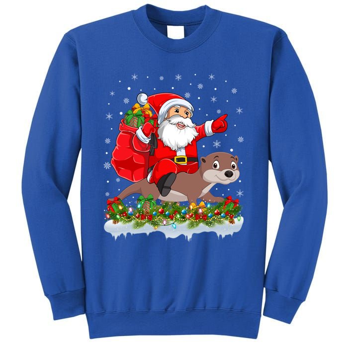 Lighting Xmas Funny Santa Claus Riding Otter Christmas Funny Gift Sweatshirt